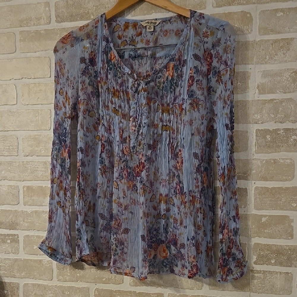 Lucky Brand Purple Smocked Long Sleeve Blouse (Sheer)